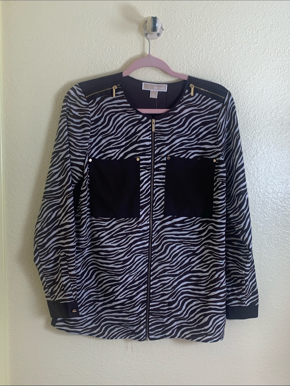 NWT Michael Kors Gold-Trim Zipper Jacket, Size M